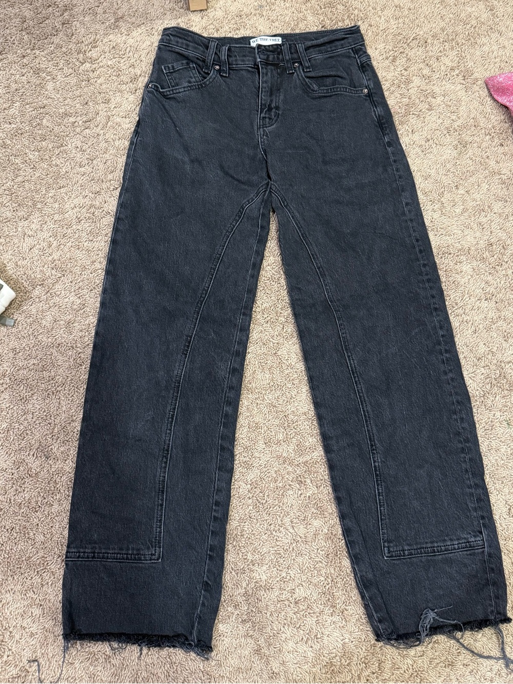 We The Free Black Straight-Leg Jeans with Raw Hem